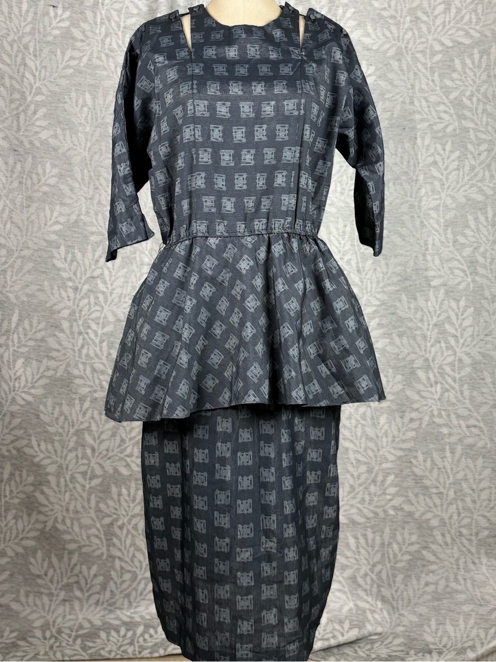 Vintage 80s Rabbit Rabbit Rabbit Designs Peplum Dress With Sash 9/10